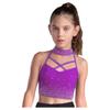 Girls Gymnastics Crop Top Halter Neck with Sparkling Rhinestones Cross Front Backless Dance Performance Costume