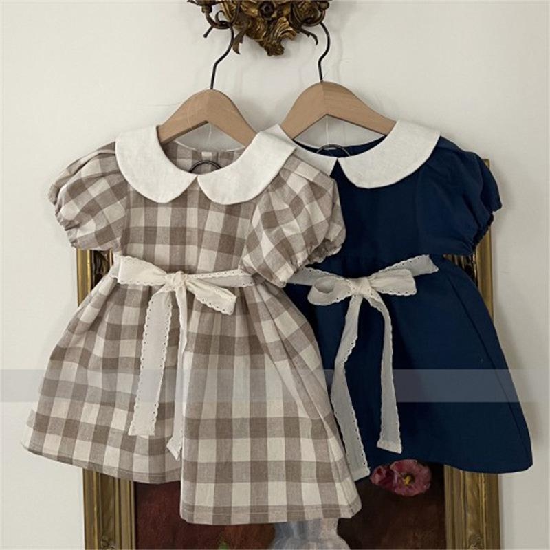 Летнее платье в корейском стиле для матери и дочери с воротником-стойкой и поясом-бантом