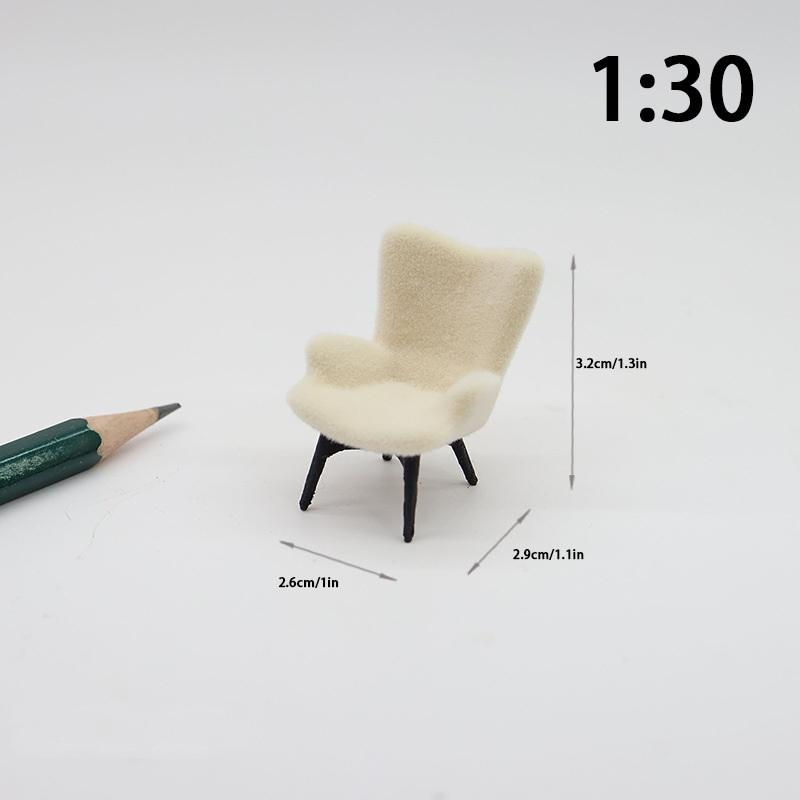 1 Piece 1/12 Dollhouse Mini Plush Sofa Chair Side Table Furniture Model Decor Simulation Single Person Sofa