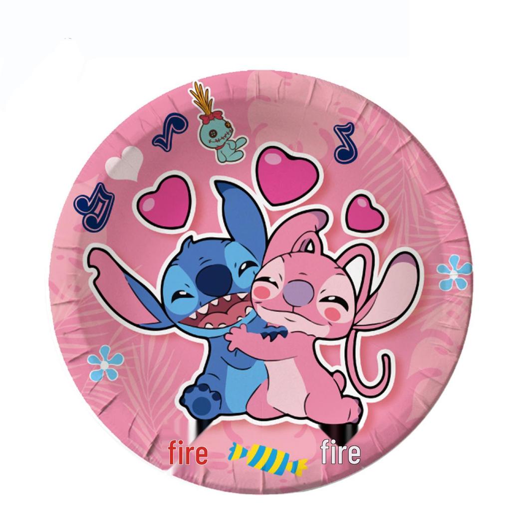 Best-Selling Pink Stitch Birthday Party Tableware Set: Paper Plates, Cups, and Tablecloth.