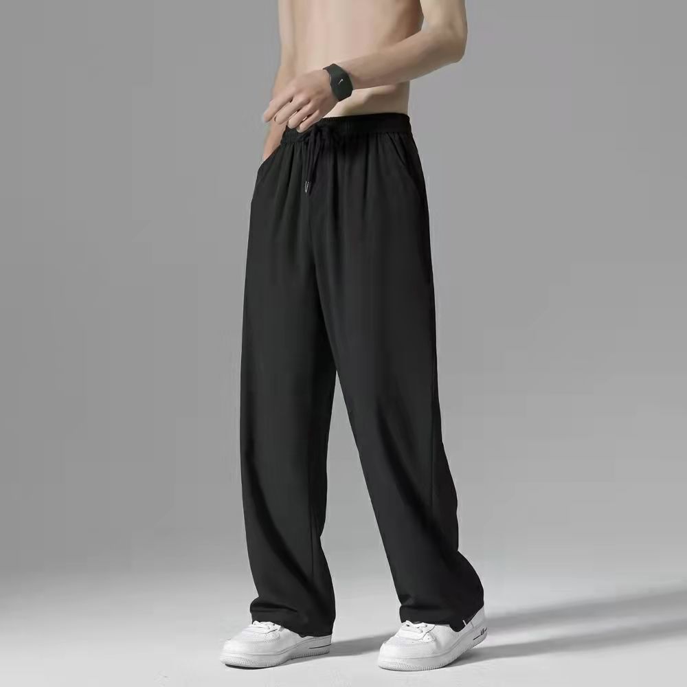 Ледяные брюки мужские летние ультратонкие свободные прямые большие размеры молодежные спортивные быстросохнущие повседневные широкие брюки