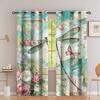 2pcs Green Dragonfly Flower Flower Digital Printing Living Room Curtain Semi Blocking Curtain Translucent Grommet Top Curtain