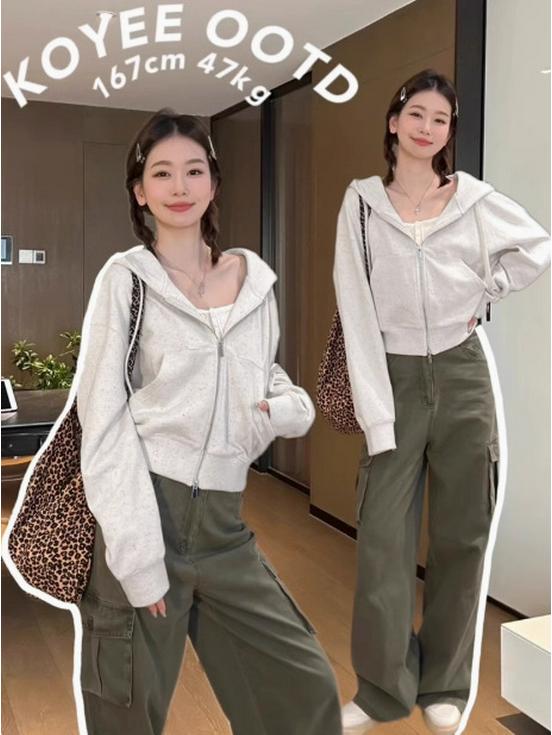 Women's Navy Blue Sporty Zipper Sweatshirt - American Style, Early Autumn 2025