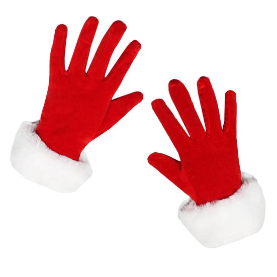 Yousheng 1 Pair Winter Christmas Gloves Thick Plush Trim Anti-slip Elastic Keep Warm Windproof Santa Claus Cosplay Performance Prop