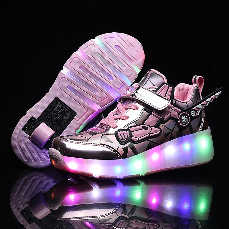 TUINANLE USB светодиодные кроссовки для детей, детские роликовые коньки, обувь на колесах, светящаяся спортивная обувь