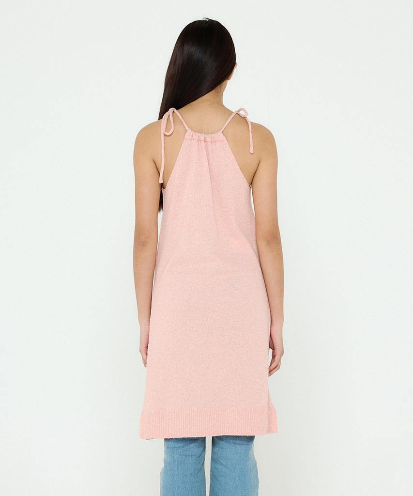 B-Flat Benetton Halterneck Boucle Knit Dress (Pink)