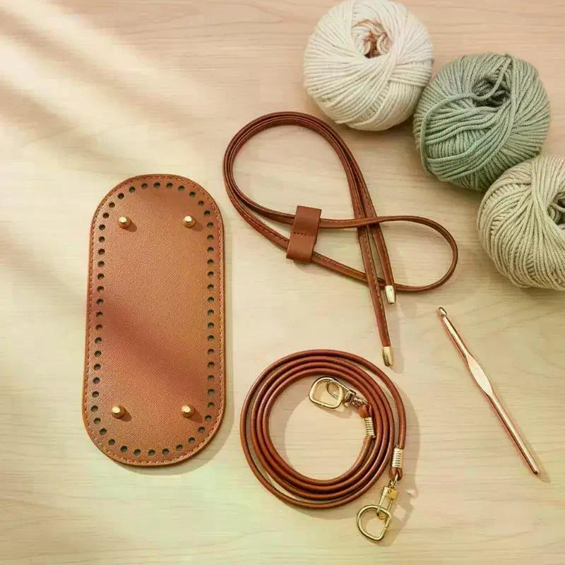 Вязаная Сумка Набор Аксессуаров для DIY Основа для Сумки из Искусственной Кожи Ремень на Плечо и Цепочка Для Изготовления Ручной Кошелек