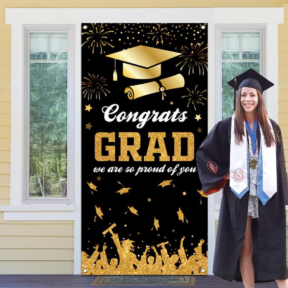 Black Gold Graduates Theme Background Congrats Grad Happy Graduation Banner  Adults Kids