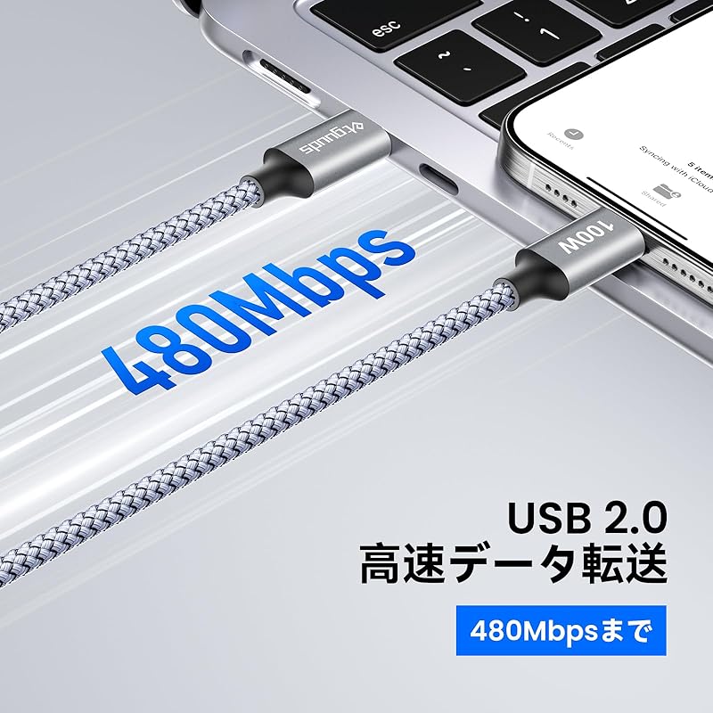 etguuds USB Type C cable PD compatible 100W/5A [Long/3m 2 batteries] Fast charging to Heavy duty nylon USB cable iPhone 16 15/MacBook Air