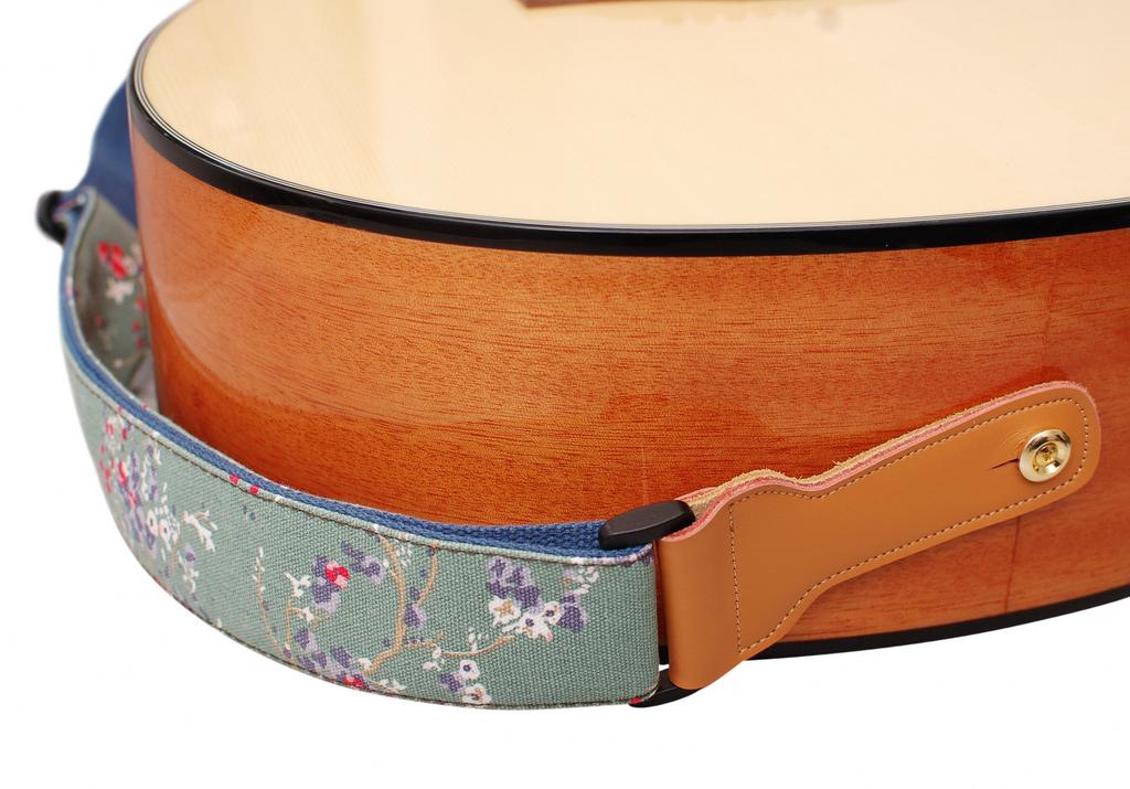 MUSIC FIRST Original Design Vintage Style Soft Cotton and Leather Guitar Banjo Strap "Plum Blossom" Strap,
