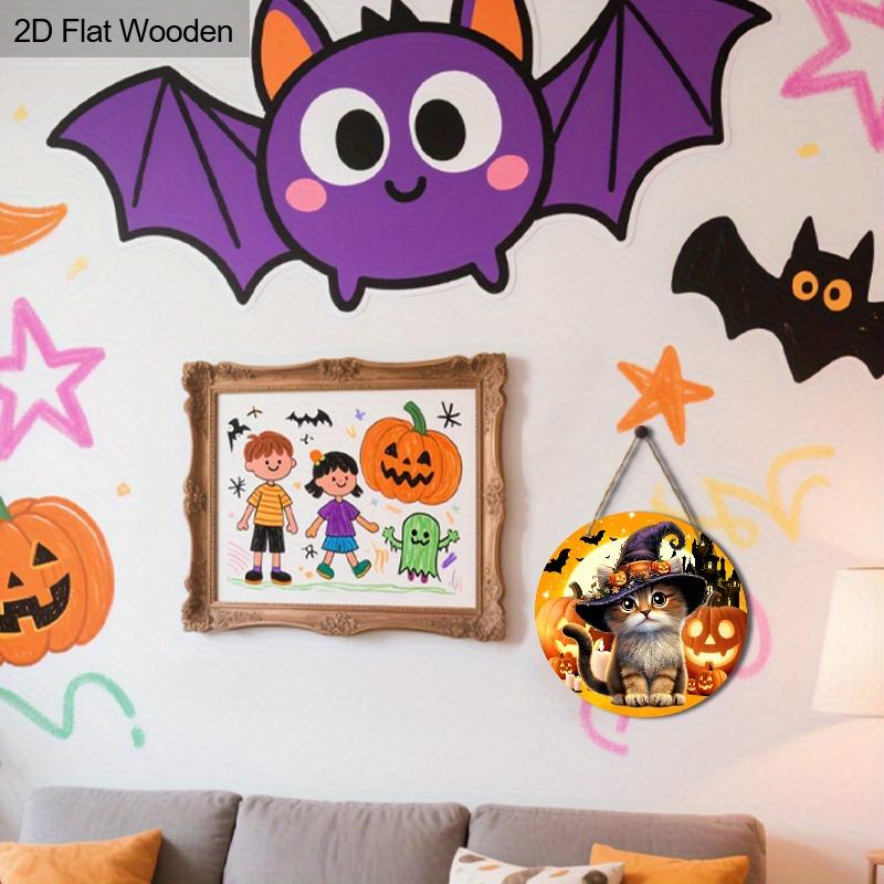 Halloween Wooden Sign with Adorable Cat Pattern - Charming Figurine Ornaments - Ideal for Front Door, Wall, Room Decor