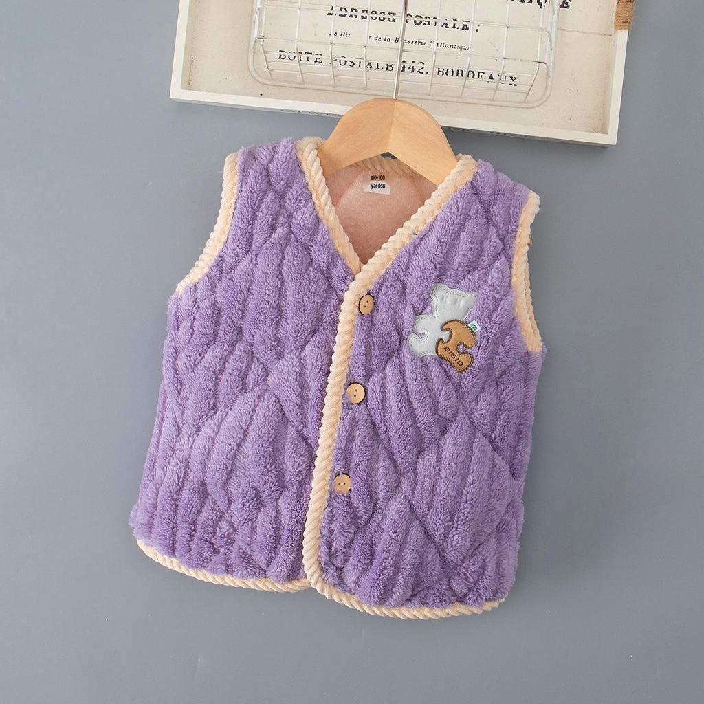 Детский фланелевый жилет-пижама с флисовой подкладкой: Утолщенный коралловый флис и хлопок для мальчиков и девочек