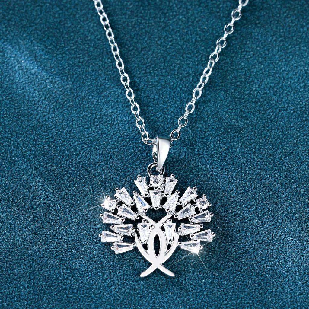 Tree of Life Zircon Pendant Necklace Luxurious, full-diamond, tree-shaped clavicle necklace