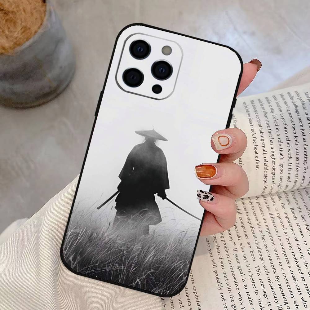 Japanese Bushido Samurai Phone Case For iPhone 17,16,15,14,13,12,11 Plus,Pro Max,XS,Soft Silicone Black Cover