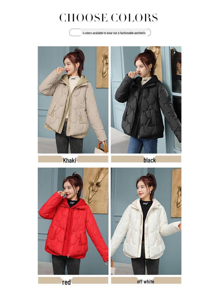 Женская зимняя пуховая хлопковая куртка: Имитация двухслойного стиля, Маленький, Короткий, Свободный крой, В корейском стиле, Дизайн пальто-булочки