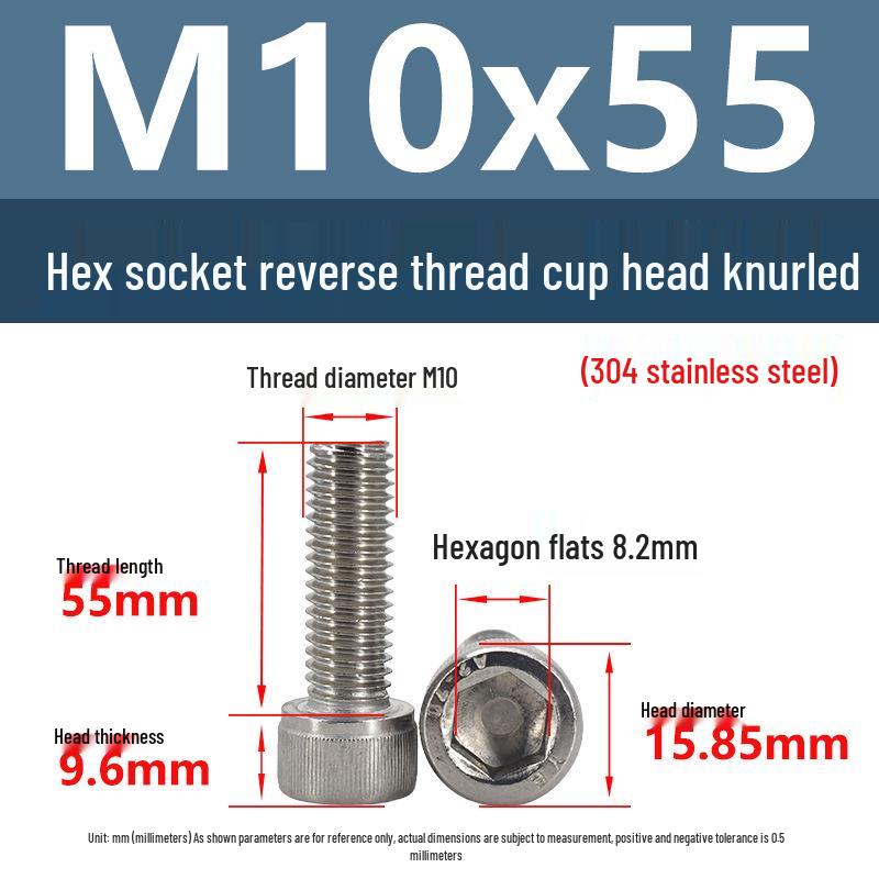 Yigu Yigu 304 Stainless Steel Reverse Thread Knurled Hex Socket Cup Head M6-M12 Screws