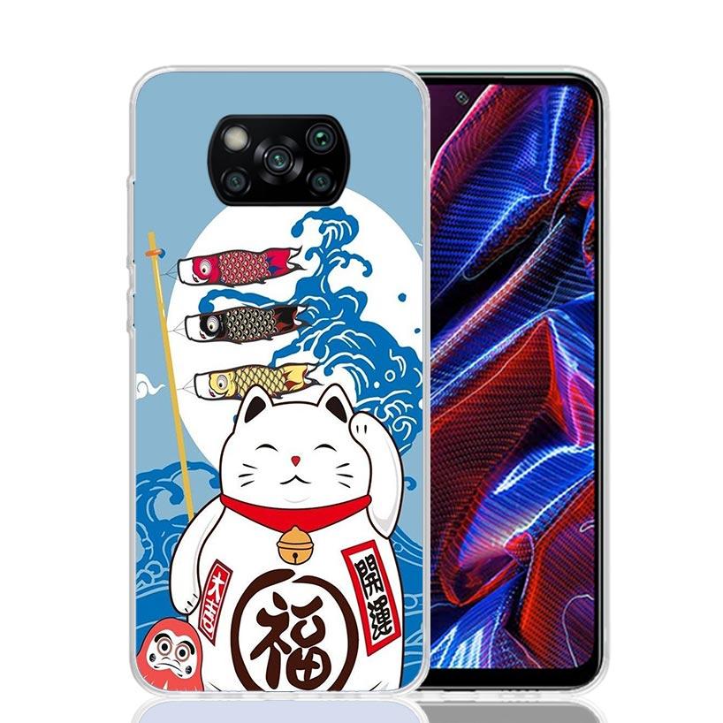 Счастливый Кот Манеки Неко Японский Чехол Для Телефона Для Xiaomi Poco X7 X6 X5 Pro F7 Ultra Redmi 15C 15 13 13C 12 12C 10 10A 10C 9 9A 9C 9T