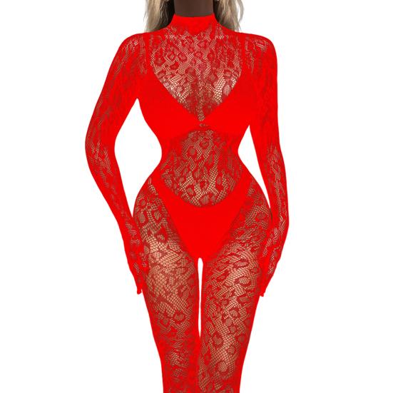 Женский сексуальный комбинезон с вырезом, прозрачный, кружевной, с сеткой, длинные рукава, высокая эластичность, тонкий