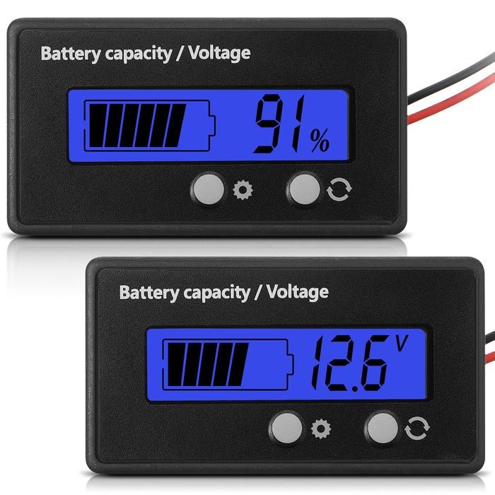 Indicateur de jauge batterie LCD wattmètre universel 12–84V (Bleu) — plomb & lithium