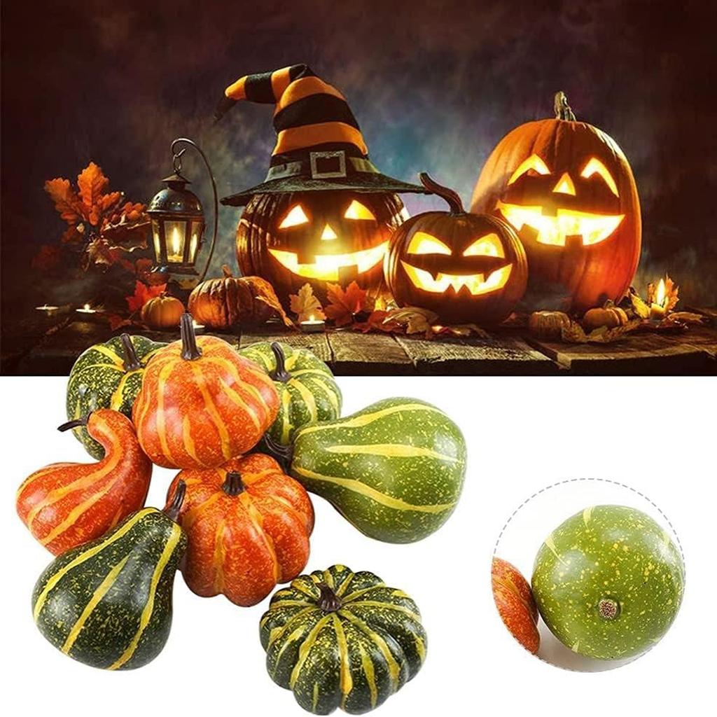 Pack Of 8 Artificial Pumpkins / Realistic Fall Decorations For Thanksgiving And Halloween / Small Plastic Pumpkins For Home And Garden Decoration