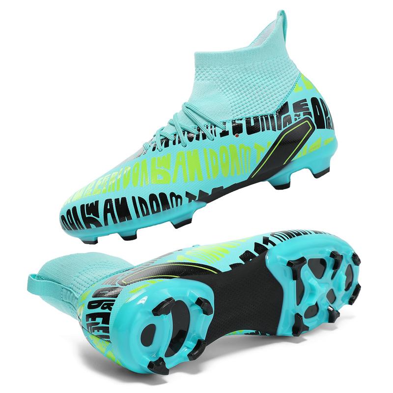 Футбольные бутсы, бутсы с текстовым узором, высокие кеды, длинные гвозди, высокие эластичные носки, тренировочные детские футбольные бутсы с искусственным лугом