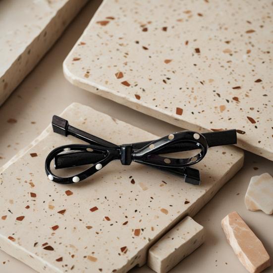 2 шт. Заколка для волос в французском стиле, с точечным принтом, полая, дизайн с бантом, зажимы для волос, для визуального сужения лица, универсальный аксессуар для волос