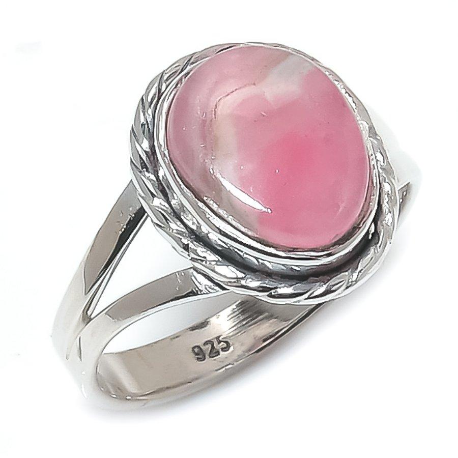 Ювелирное кольцо из чистого серебра 925 пробы с натуральным родохрозитом ручной работы S.7 I8m90