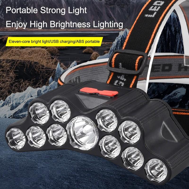Outdoor LED Headlight 11LEDs USB Rechargeable Night Headlight Waterproof Sports Camping And Hiking Emergency Lighting