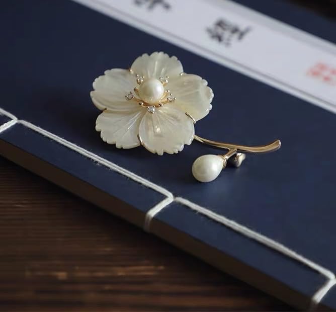 Жемчуг вишневый цвет циркон натуральный ракушка цветок подарок для женщин, например, входной сундук Поставляется с подарочным футляром брошь, корсаж, свадьбы,