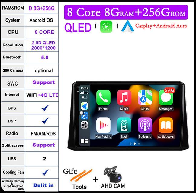 Для Toyota Corolla 2019-2020 Авто GPS Навигация Android 14 WiFi lPS/QLED Экран RDS Стерео Радио Автомобильный Мультимедийный Плеер 4GLTE
