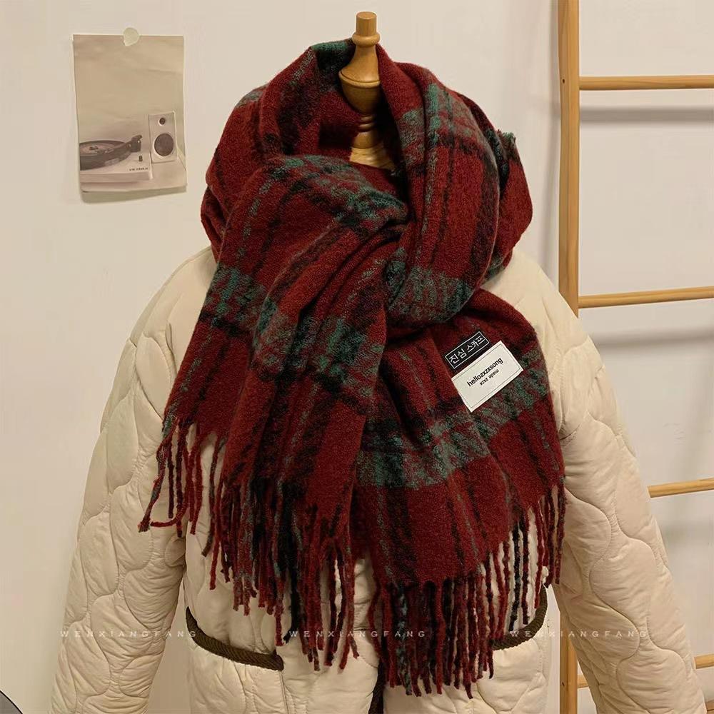 Шарф Зимний Новая Коллекция Осенне-Зимняя Атмосфера Клетчатая Бахрома Для Пар, Теплый И Студенческий Стиль Высокого Класса Шарф