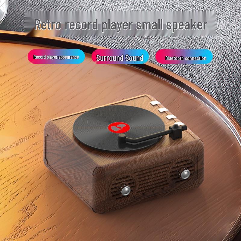 Ретро виниловый проигрыватель с Bluetooth и сабвуфером - Мини беспроводной настольный декор и креативный подарок-динамик