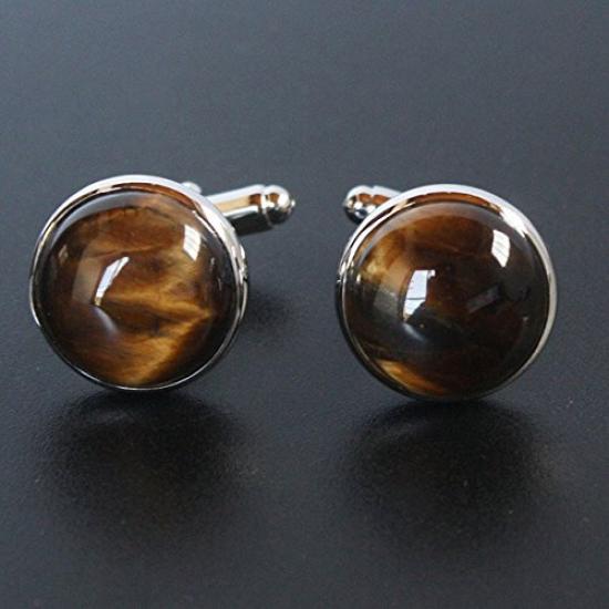 Запонки Круглые запонки тигровый глаз cf2060 [Мастерская Камакура]