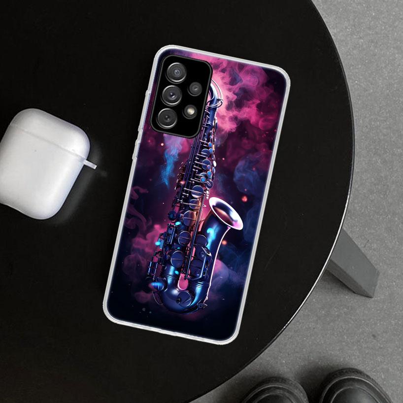 Music Saxophone Instrument Phone Case Cover for Samsung Galaxy A12 A22 A32 A52 A72 A02S A51 A50S A31 A20S A10S Note 20 Ultra 10