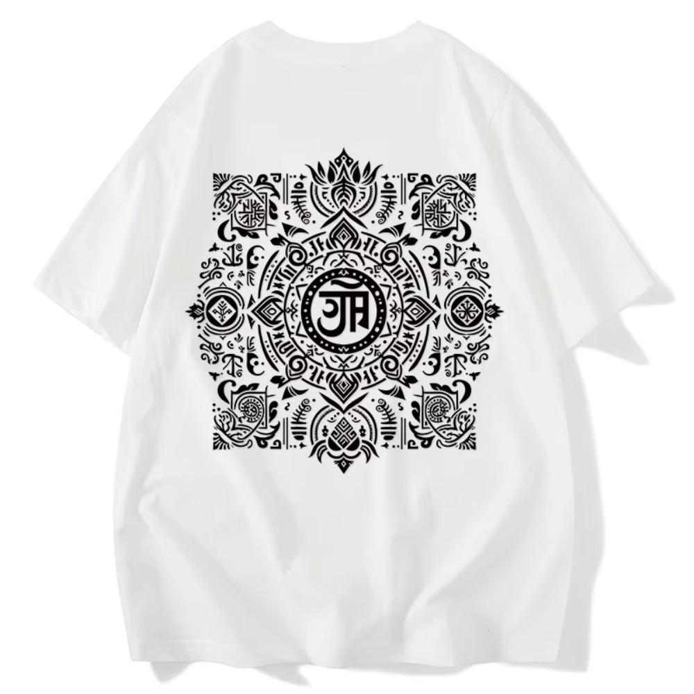 Японская Мужская Футболка с Коротким Рукавом из 100% Хлопка, Футболка с Забавным Графическим Принтом на Санскрите, Креативный Стиль, Свободная, Мужская, Женская, Y2k Топы