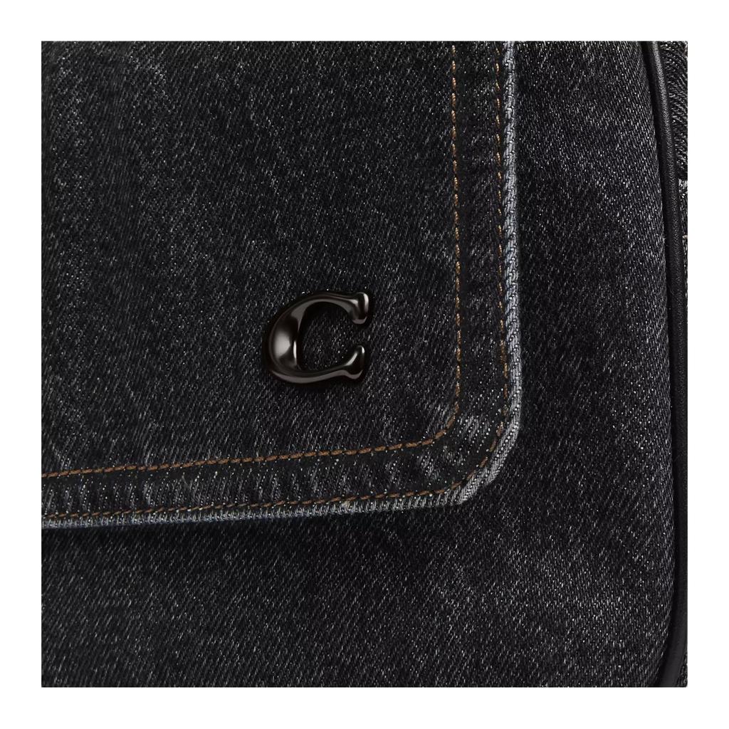 Coach Charter 24 Removable Shoulder Strap Chain Denim And Fine Calfskin Medium Shoulder Bag Men shoulder bag Washed-Black CAK24-A0R