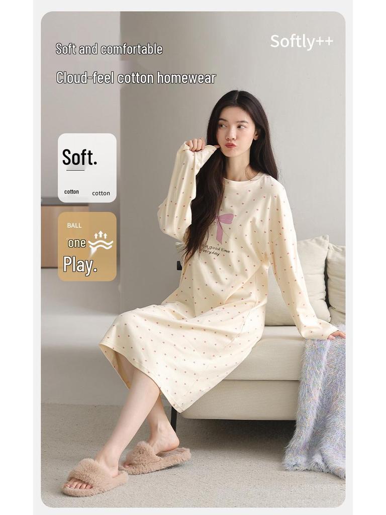 Женская пижама милого стиля с длинным рукавом, средней длины, из хлопка, для осени
