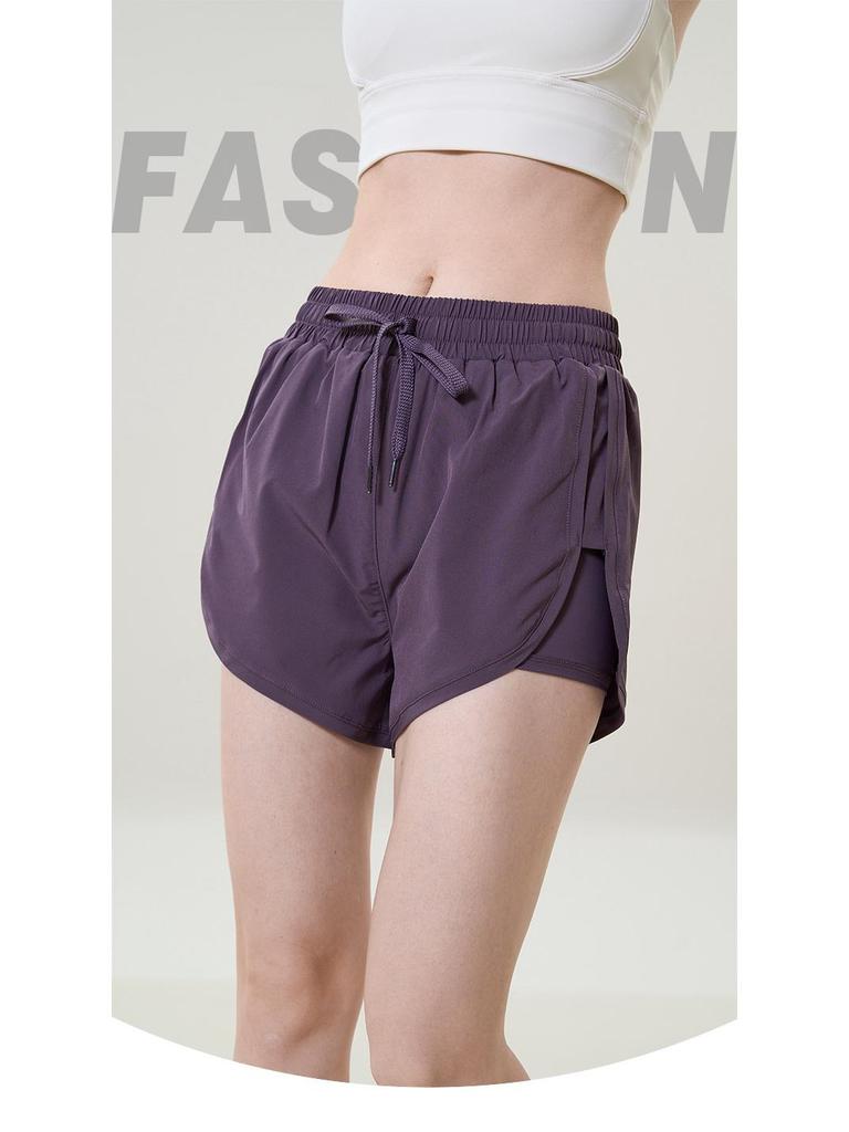 Women's Quick-Dry Two-Piece Yoga Shorts with Liner and Pockets