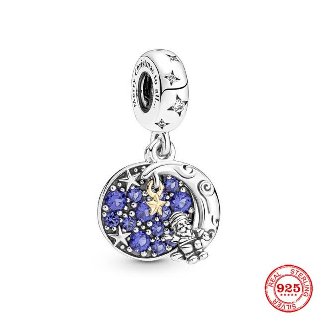 Neastamor Silver 925 Sparkling Blue Star Santa Claus Dangle Charm Bead Fit Original Bracelet Pendant DIY Jewelry Women