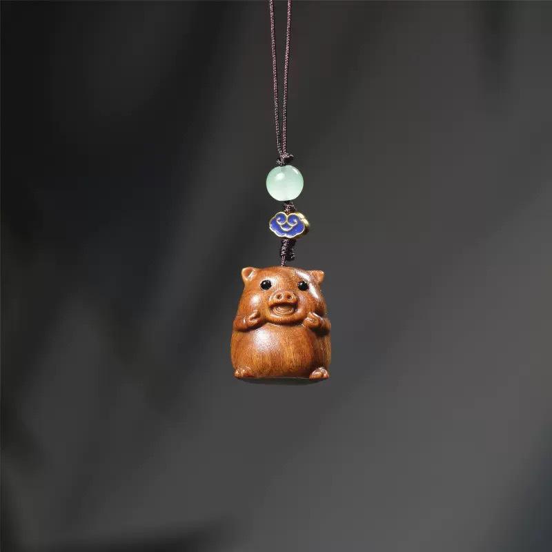 Cliff Cypress Zodiac Wood Carving Pendant Keychain