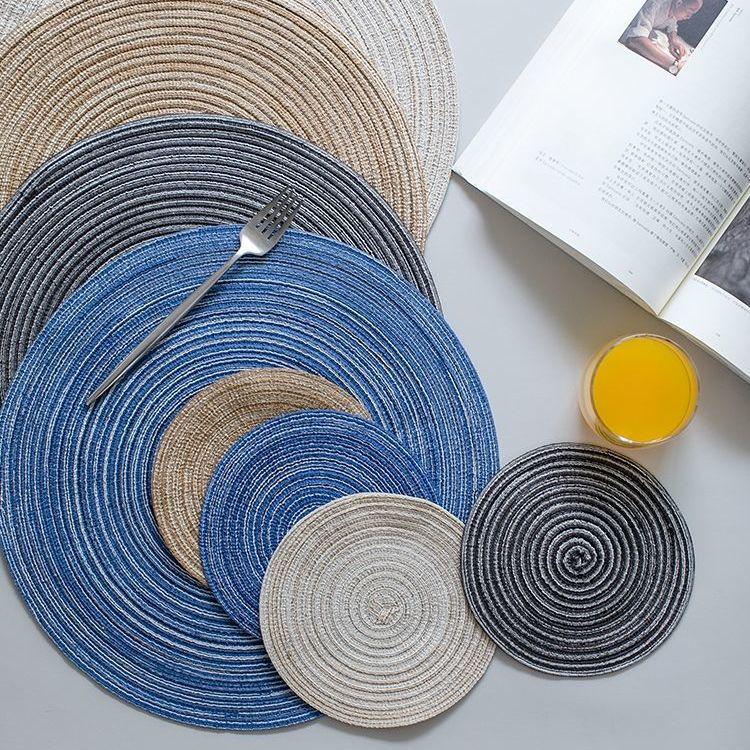 Европейская круглая хлопковая пряжа нескользящая моющаяся тканая салфетка - простой обеденный стол изоляционный коврик