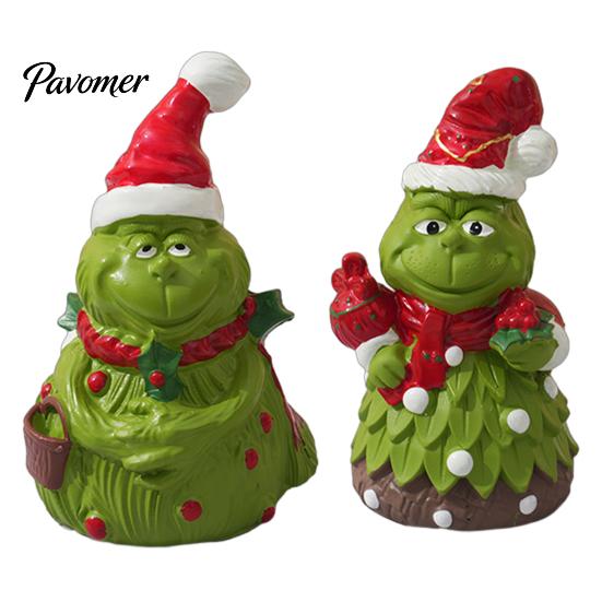 Miniature Resin Figurines Christmas Green Monsters Ornament with Santa Hat And Scarf, Frog Outdoor Garden Statues Figurine for Home Decoration,