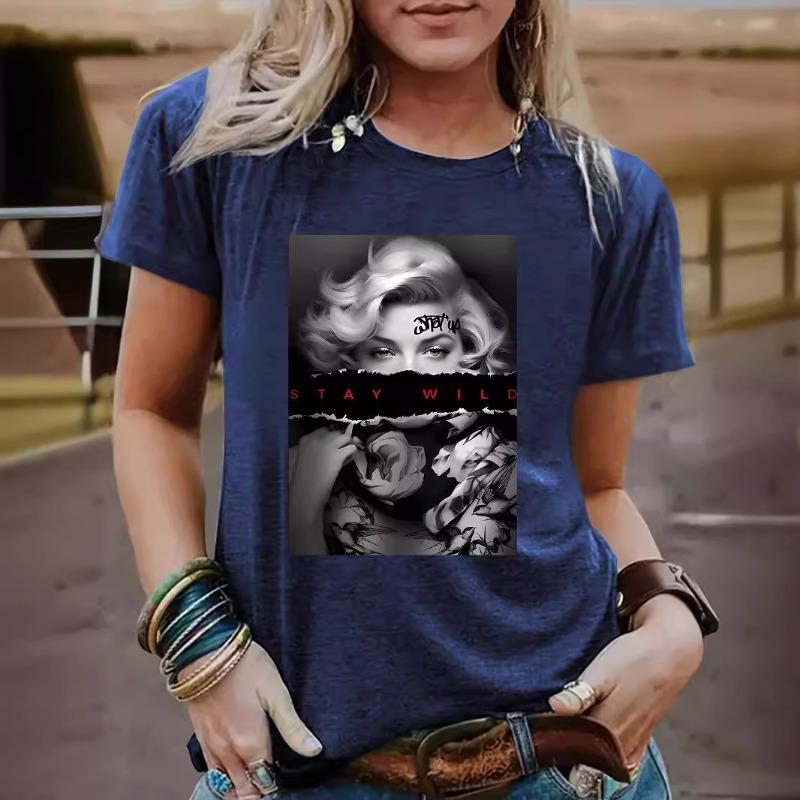 Летняя женская одежда с рисунком из чистого хлопка с круглым вырезом и короткими рукавами, повседневные модные футболки для женщин