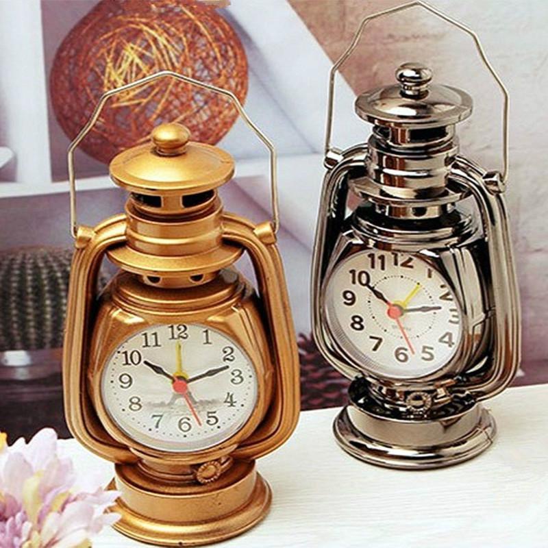 Vintage Alarm Clock Retro Oil Lamp Alarm Clock Watch Table Kerosene Light Clock Living Room Decor Ar