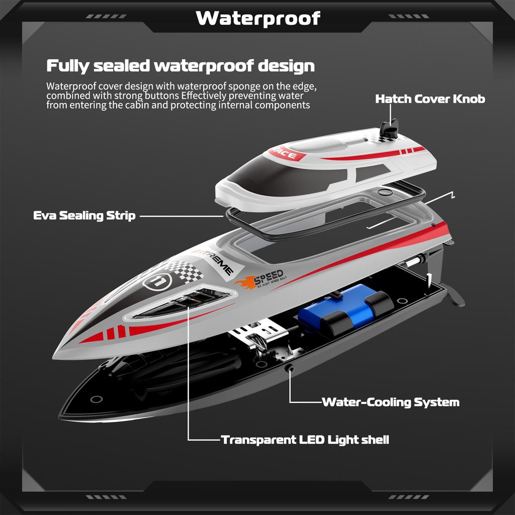 30 км/ч Высокоскоростной катер с дистанционным управлением 2,4 ГГц Катер для взрослых Система водяного охлаждения Напоминание о низком заряде Датчик воды