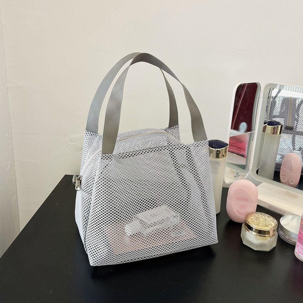 Casual Mesh Tote Beach Bag with Handle Bath Storage Handbag Toiltery Makeup Bag  Sports Accessories
