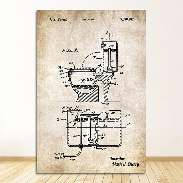 Бумажный патентный плакат, винтажный холст с принтом, настенная художественная картина, современное украшение для ванной комнаты, индустриальный стиль, зубная паста, туалет