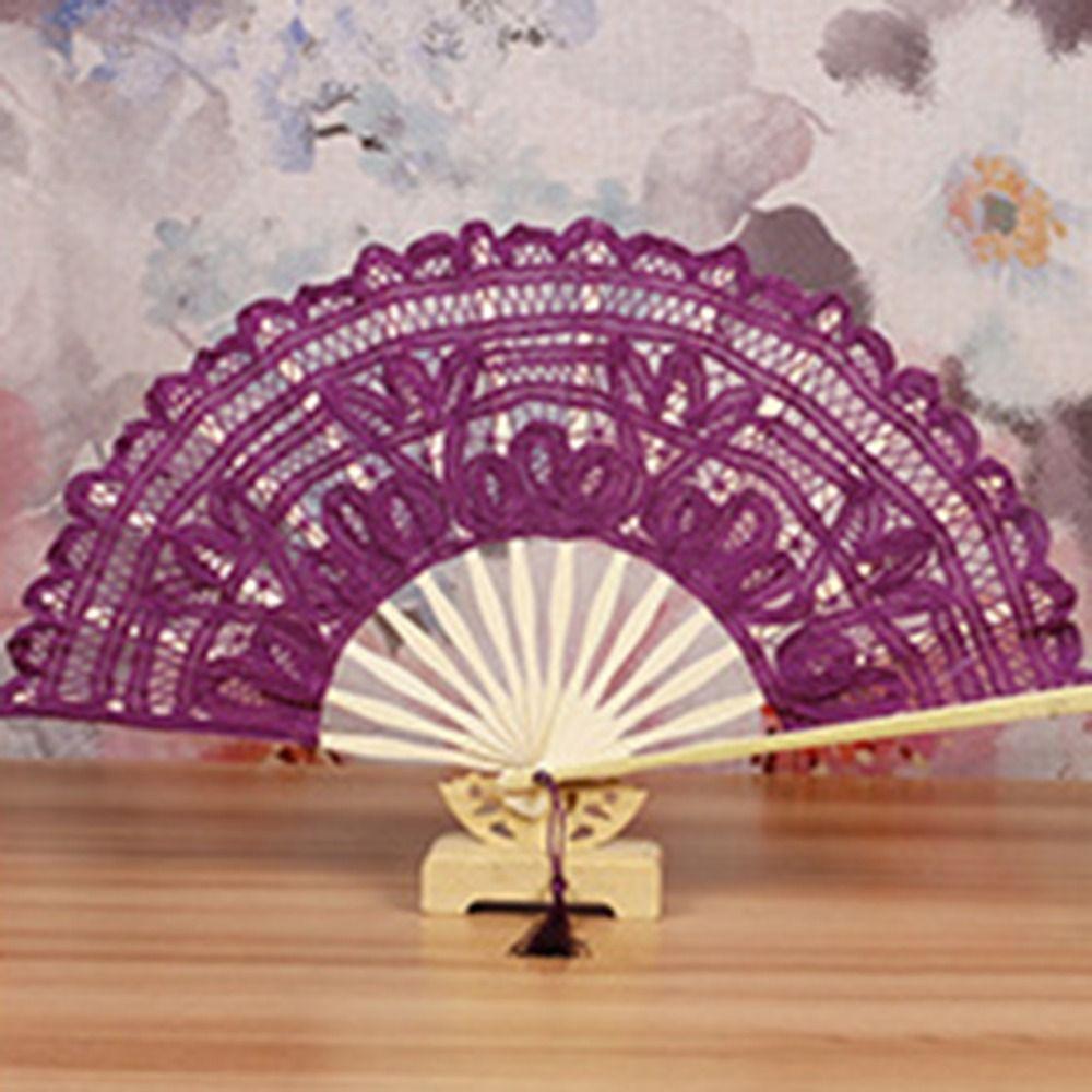 Европейский стиль Винтажный кружевной веер Бамбуковая ручка Танцевальный веер Вышитый складной веер Свадьба