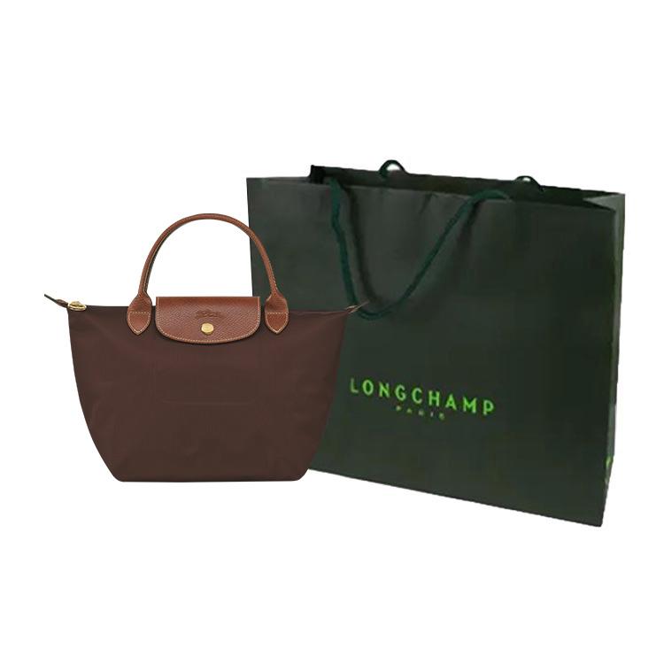 Longchamp Le Pliage Original Минималистичная сумка-тоут для ежедневных поездок с текстурированным нейлоновым холстом, кожей и логотипом, форма "пельмень", маленькая, женская, цвет Эбеновое дерево 1621089P81