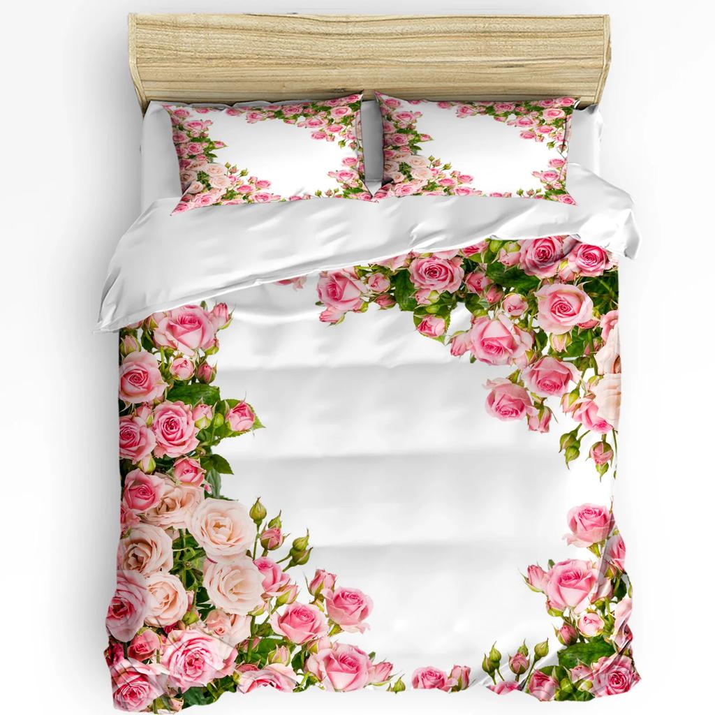 Red Rose Flower Plant White Duvet Cover Bed Bedding Set Home Textile Quilt Cover Pillowcases Bedroom Double Bedding Set No Sheet